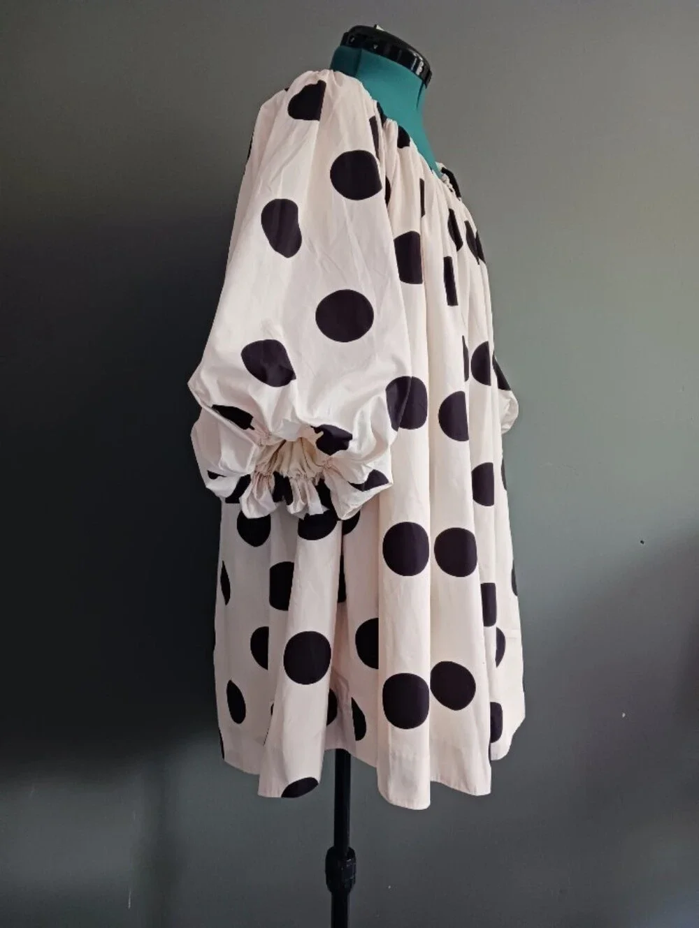 Anthropology Mare Mare Off-Shoulder Polka Dot Puff Sleeve Dress XL - Picture 3 of 12